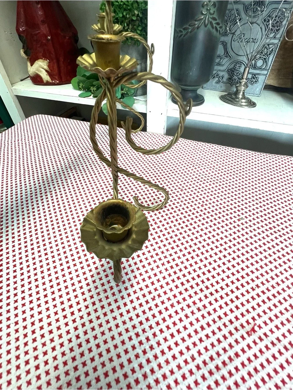 Vintage gold twisted metal large wall candle sconce retro grandma core decor